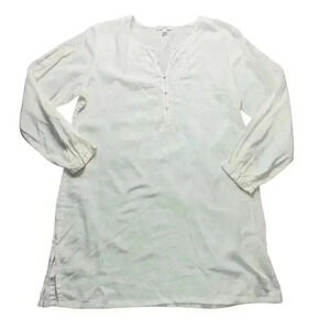 🦩 J. Crew Women's XS White Embroidered Tunic Top Long Sleeve Blouse